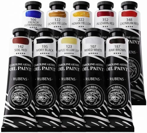 rubens Caroline Oil Paint Set 2oz 10 Portrait Colors Oil Paint for Canvas | Professional Oil Paints with Thicker Creamy Texture, High Saturation, Large Tubes Art Supplies for Adult, Artists, Beginners