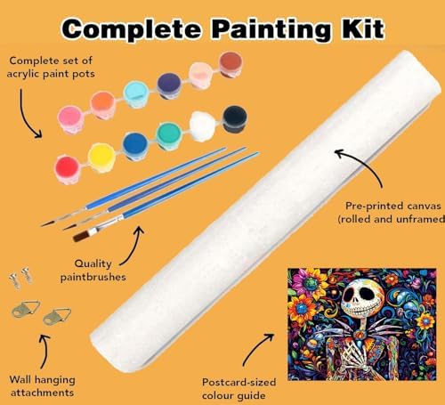 Halloween Jack Paint by Numbers Kit for Adults 16x12 inch (Without Frame) | Nightmare Before Christmas Adult Paint by Number Kits on Canvas, DIY Acrylic Oil Easy Painting by Numbers for Home Wall Decor