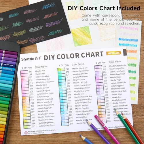 Shuttle Art 60 Metallic Colored Pencils, Colored Pencils for Adult Coloring, Soft Core Coloring Pencil in Gift Tin Box, Drawing Pencil for Kids Adults Beginners Artists Drawing Sketching