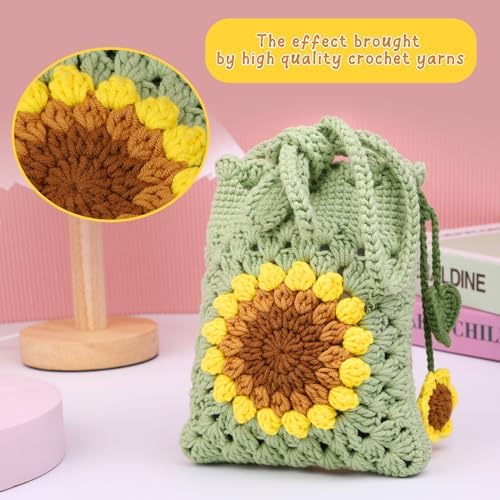 Pnytty Crochet Kit for Beginners, Sunflower Phone Bag Crochet Kit for DIY