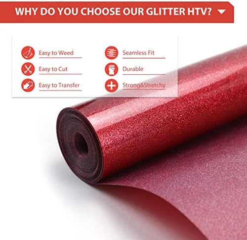 HTVRONT Glitter HTV, 12" x 10ft Red Glitter HTV Heat Transfer Vinyl