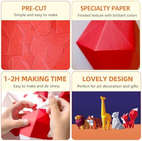 Red Fox 3D Origami Paper Craft Kit, Creative Handmade Paper Art for Home Decor, Unique DIY Animal Models Papercraft Set Present for Lady/Wife/Woman