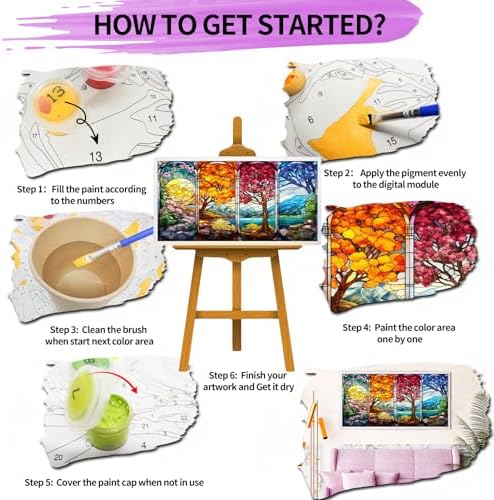 YALKIN Paint by Number for Adult Kits, DIY Four Season Trees Oil Acrylic Painting Kits for Adults Beginners on Canvas for Home Wall Decor Gifts 40x80CM/15.8x31.5in (No Frame)