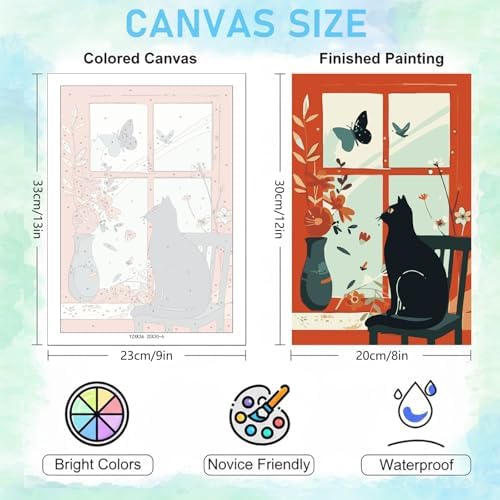 Jethami 6 Pack Paint by Numbers Kit for Adults Cats 8 x12in | Easy to piant for beginners, Diy art craft, Relaxing & Stress relief, High definition canvas, Home wall decor, Vivid colors