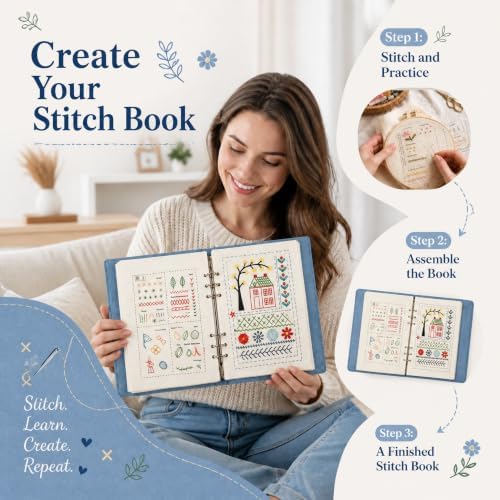 Ifasilty 2026 Upgraded Embroidery Stitch Book Kit with 11"x7.8"