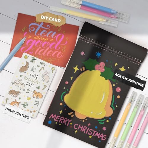 ZSCM 24 Colors 3D Acrylic Gel Pens & Black Paper Sketchbook for Drawing