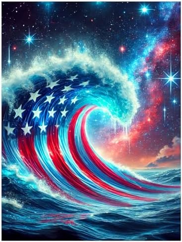 Reivworl Independence Day Diamond Art Kits for Adults, Waves Diamond Painting Kits, Gem Art Kit for Gifts and Home Interior Decor 12x16 Inch