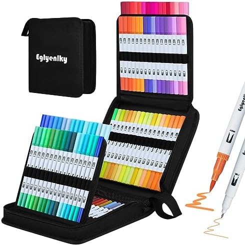 Eglyenlky Markers for Adult Coloring,100 colors,Dual Brush Pens | Art Coloring Pens,Fine Tip and Brush Tip for Adult Kids Drawing Lettering Calligraphy (White Set)