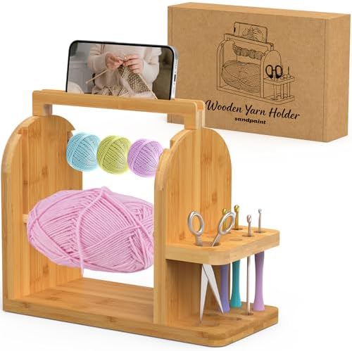sandpaint Yarn Holder for Crocheting, Bamboo Wood Yarn Storage Organizer