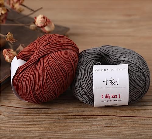 Fine Weight Knitted and Crocheted Cotton Yarn, 100% Long Staple Cotton Yarn, Baby Sports, 2 Packages of 100g/3.52oz (Per Skein 50g/162yards)-Cocoa Brown