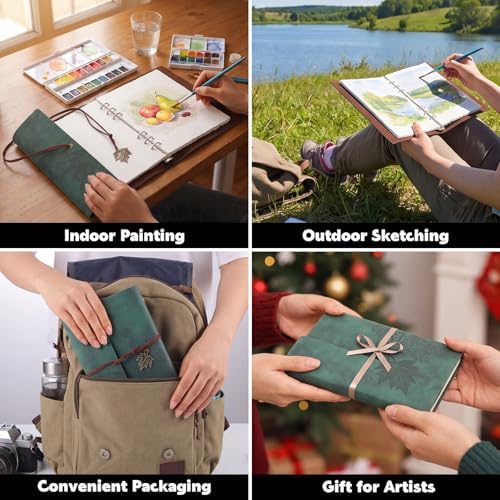 Watercolor Journal, 24 Sheets Cold Press Paper, 5.5 x 8.1 in, Green