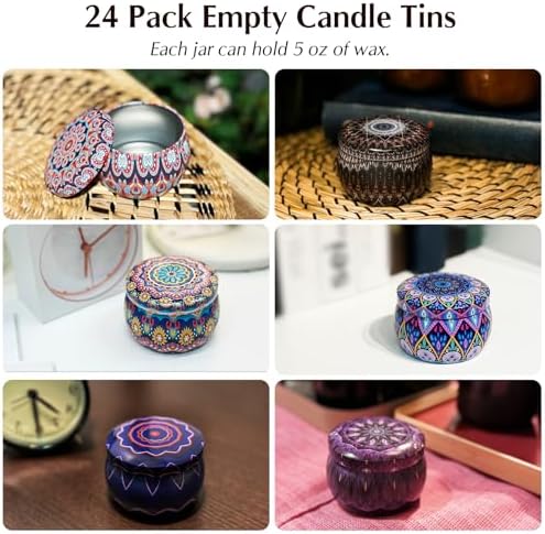 Happyhube Empty Candle Tins for Making Candles, 24 Pack 5 oz Metal Containers, Travel-Friendly Rust-Proof Tins with Lids (Yellow & More)