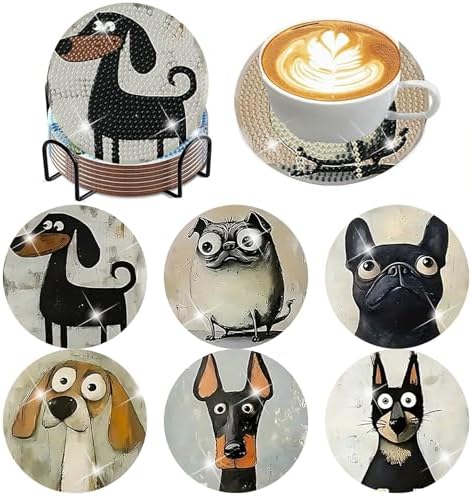 ijbnhd 6 Pcs Dog Diamond Painting Coasters Kits with Holder