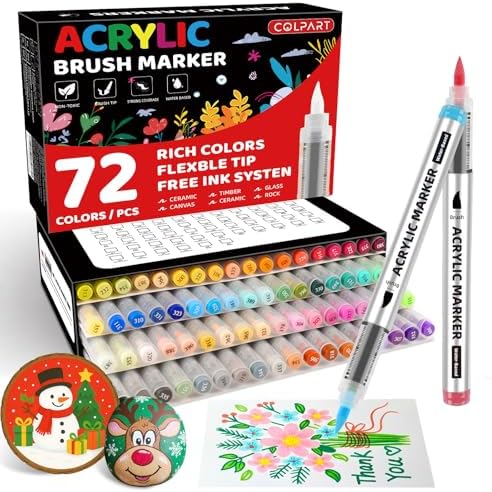 72 Colors Acrylic Paint Markers, Soft Brush Tip Paint Pens and Paint Markers, Acrylic Paint Pens for Easter Decorations, Christmas Gift,Stone,Canvas,Egg,Rock Painting and DIY Crafts Art Supplies