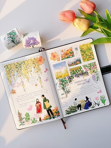 WT Spring Oasis Washi Tape Sticker Set, 3 Rolls, Original Designs, Nature-Inspired Floral Decorative Masking Tape, Wide Craft Tape, Bujo Planner Supplies, Adhesive Wrapping Tape, DIY Paper Tape
