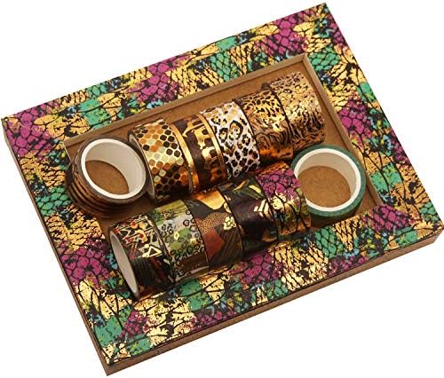 Wild Animals Washi Tape Set 12 Rolls Gold Foil Print Decorative Masking Tapes for Arts, DIY Crafts, Journals, Planners, Scrapbook, Wrapping (African Migration)