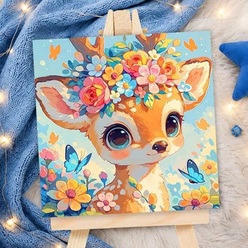 AUKELHJ Paint by Numbers Kit for Kids with Frame, Deer, 8X8 inch