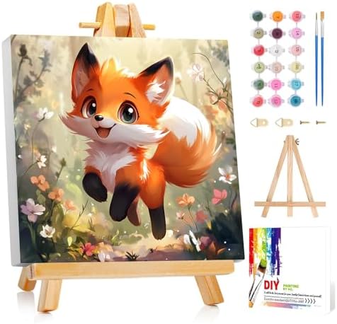 Reivworl Fox Paint by Numbers Kit for Kids with Frame 8×8 inch