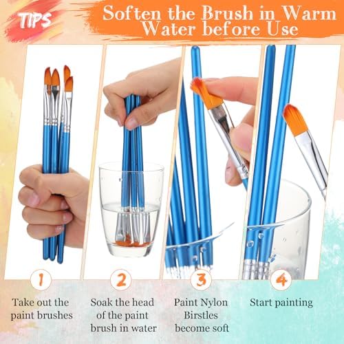 Sherr 48 Pcs Paint Brush Set Bulk Acrylic Brush Wood Paint for Detail Art Crafts Kids Artist Adult Watercolor Oil Face Body(0.7 Inch,Filbert Style)
