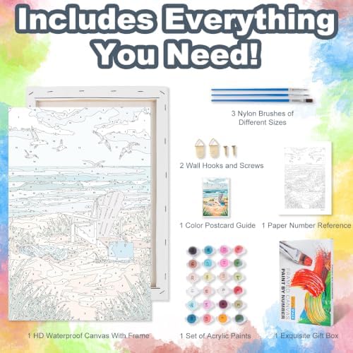 Kalonyth Beach Framed Paint by Numbers Kit for Adults Beginner 8x12 inch