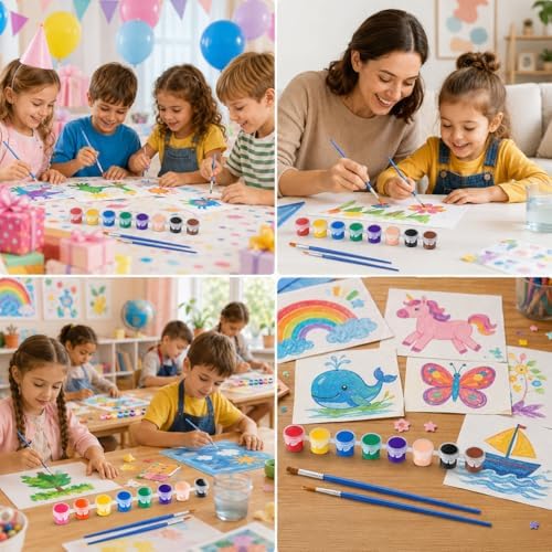 280 Pcs Washable Acrylic Paint for Kids Arts and Crafts, 20 Gouache Watercolor Paint Sets of 12 Colors for Party Classroom Painting Supplies, 20 Flat and 20 Pointed Brushes