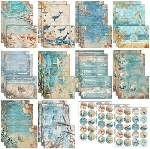TaoBary 160 Pcs Ocean Stationery Paper and Envelopes Set, 5.5 x 8.25''