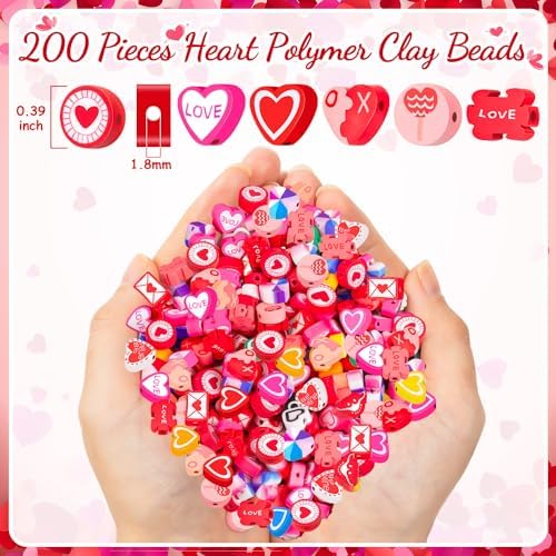 200 Pcs Heart Polymer Clay Beads, Mixed Heishi Spacer Beads Supplies