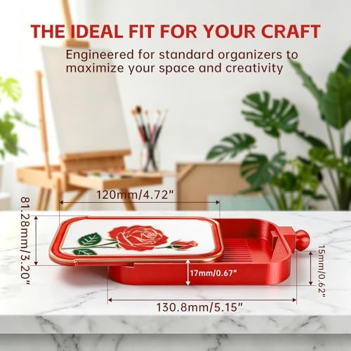 RaySoar 3D Printed Diamond Art Trays with Lids, High Edge Anti-Spill Rhinestone Tray with Exquisite Pattern for Diamond Art Accessories - Red