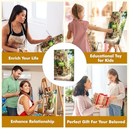 Bowetile Framed Street Cafe Paint by Numbers Kit for Adults, Adults' Paint-by-Number Kits on Canvas, Painting by Numbers Spring, DIY Acrylic Number Painting for Home Wall Decor, 8x12in