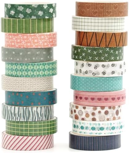 YUBBAEX 20 Rolls Basic Patterns Washi Tape Set Skinny Masking Creative Decorative Tapes, Designer's Selection (Collection 3-Elegance)