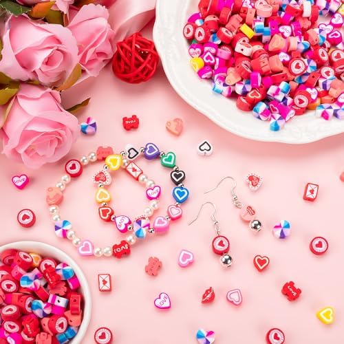 200 Pcs Heart Polymer Clay Beads, Mixed Heishi Spacer Beads Supplies