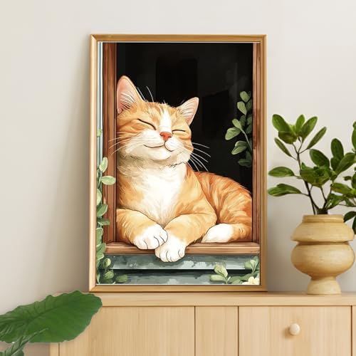 Camocin Framed Paint by Numbers Kit for Adults Beginners – Cute Orange Cat