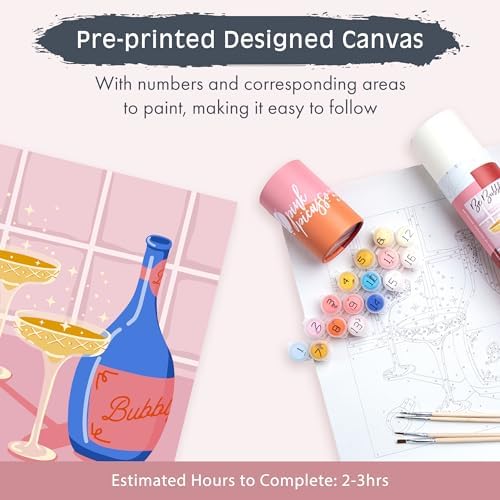 Pink Picasso Paint by Number Kit, All Ages, 8x10, Be Bubbly | Mid Century Modern Collection, Acrylic Paints and Brushes included, Pre-printed high quality canvas, DIY art kit, Gift-ready