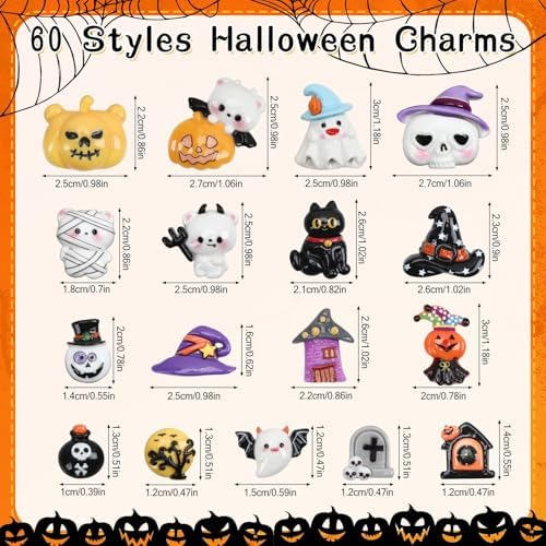 60Pcs Halloween Resin Charms Flatback Spooky Slime for DIY Crafts