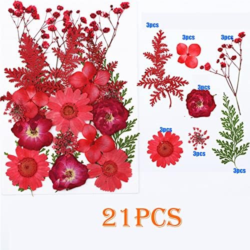 Cayway 82 PCS Natural Dried Pressed Flowers Leaves Glitter and Accessories Kit with Tweezers, Scissors for DIY Candle Resin Jewelry Nail Pendant Crafts Art Floral Decoration