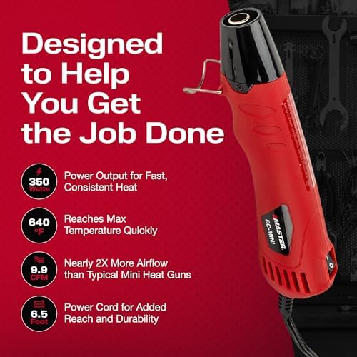 Master Appliance EC-MINI Heat Gun for Crafts, Shrink Wrap, Heat Shrink Tubing, Wire Connectors, Electrical Connectors, Epoxy Resin, Candle Making Heatgun, Embossing Hot Air Gun w/Heat Shrink Reflector