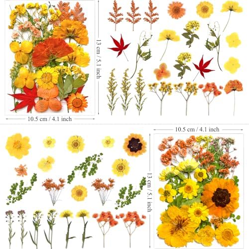 MIKIYA 88Pcs Yellow Pressed Dried Flowers for Resin Molds, Real Natural Bulk Dry Floral Leaves for DIY Art Crafts, Epoxy Jewelry, Candle, Soap Making, Nails Decors