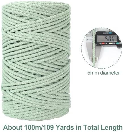 HOMEBOBO Macrame Cord 5mm x 109Yards (328Feet)Natural Cotton Macrame Rope - 4 Strands Twisted Macrame Cotton Cord for Wall HangingPlant HangersCraftsGift Wrapping and Wedding DecorationsDark Gray