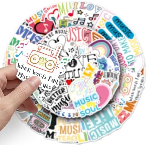 Love Music Inspirational Stickers for Adults, 50 PCS Music Lover Motivational Waterproof Vinyl Stickers, Decor Decals for Guitar Water Bottles Laptop Headphone Instruments Musical Note Scrapbooking