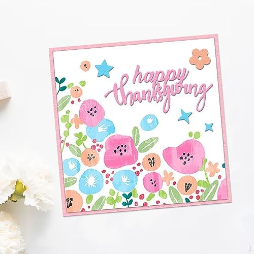 Hying Happy Thanksgiving Words Cutting Dies for Card Making, Happy Birthday Letters Die Cuts Spring Flowers Stars Dies Stencils Embossing Template for Craft Scrapbooking DIY Photo Album Decorations