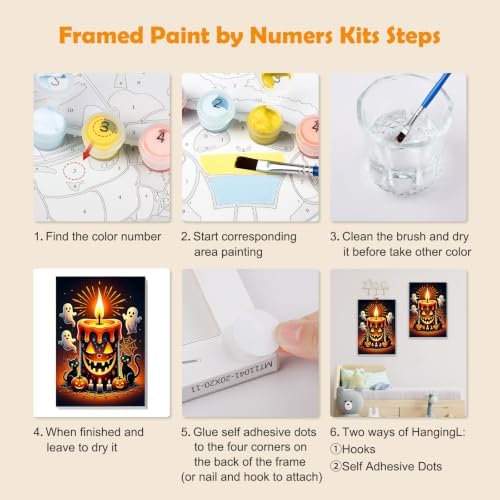 MOGTAA Halloween Paint by Numbers Kit for Adults Beginners with Frame, Ghost Adult Paint by Number Kits on Canvas with Easel, Easy DIY Black Cat Oil Painting Kits for Home Decor, 8x12in