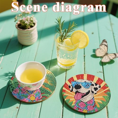 DOTSOPS 8 Pcs Dog Diamond Painting Coasters for Beginners with Holder 4 in