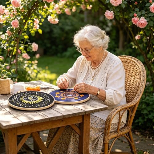 Qupace 3 Pcs Beginner Celestial Constellation Embroidery Kit, Pre-Printed Starry Moon Planet Hand Embroidery Set with Bamboo Hoop, DIY Boho Cosmic Craft Supplies for Adult Wall Decor & Gift