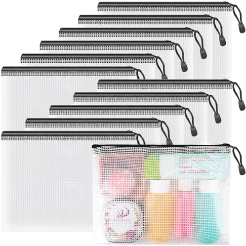 Umriox 12 Pack A5 Black Mesh Pouch Zipper Bags, Accessory Storage Organizer