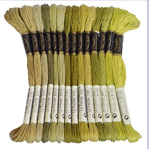 Premium Rainbow Color Embroidery Floss - Cross Stitch Threads - Friendship Bracelets Floss - Crafts Floss - 14 Skeins Per Pack Embroidery Floss, Medium Olive Gradient
