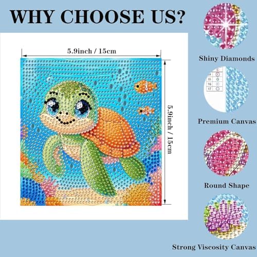GQYCZZ Animal Diamond Painting Kits for Kids/Beginners, Diamond Art Gem by Number Kits Arts and Crafts for Kids, Mosaic Kits DIY Full Drill Painting Kit for Home Wall Decor 6 Pieces 6" X 6"