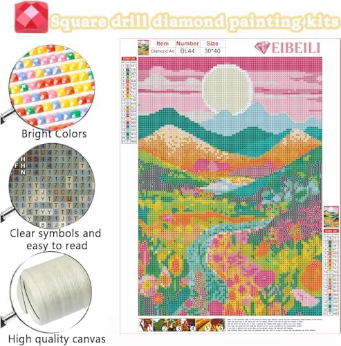 EIBEILI Square Drill Diamond Art Kits for Adults, Mountain Flower Diamond Painting Kits for Beginner DIY 5D Full Drill Diamond Dots Crafts for Home Wall Decor Gifts 12x16 Inch