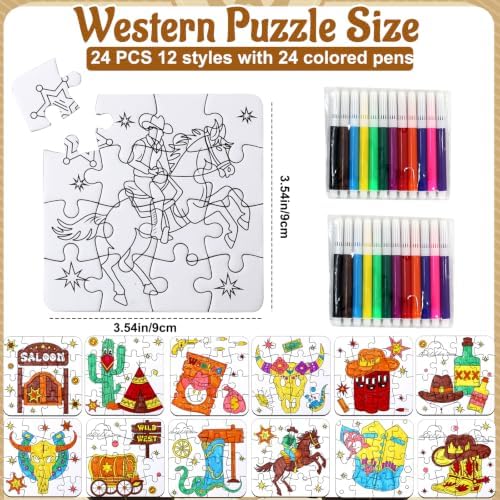 Western Cowboy Coloring Jigsaw Puzzle for Kids-DIY Horse Craft Party Favors
