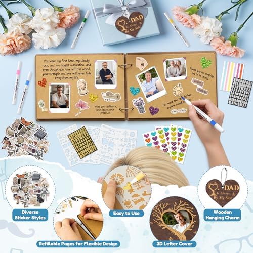 CY2SIDE Dad Memorial Gifts Photo Album – 110PCS In Loving Memory of Dad Wooden Scrapbook Kit Sympathy Gift for Loss of Father, Bereavement Keepsake Grief Journal for Father’s Day & Grieving Family