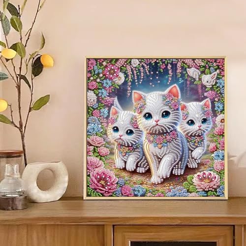 AiYuanzsh DIY Diamond Art Painting Kits for Adults, 5D Special Shape Crystal Rhinestone Diamond Art Kits for Beginners, for Home Wall Decoration Gift 12x12 inch, Cute Cats